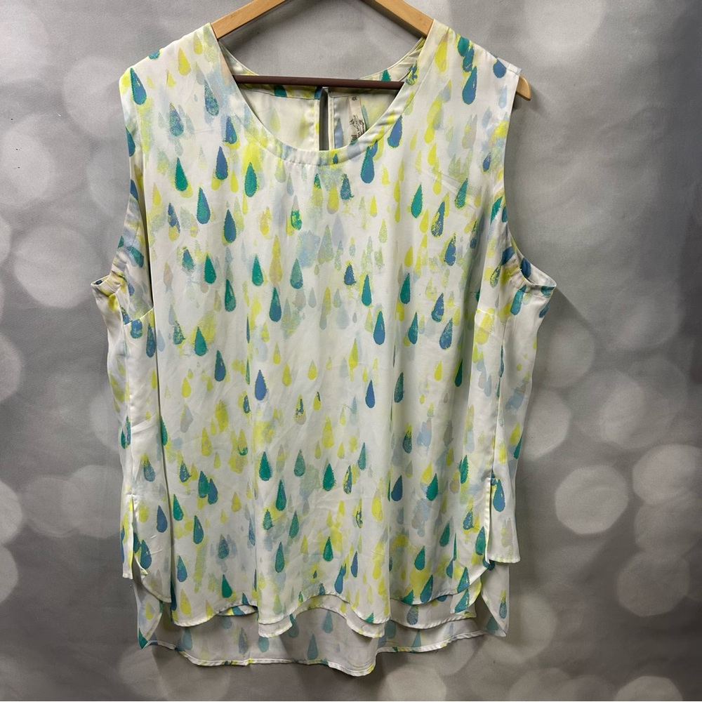 Melissa McCarthy 4X Flowy Tank Lightweight Blouse Keyhole Back White‎ Rain Drops
